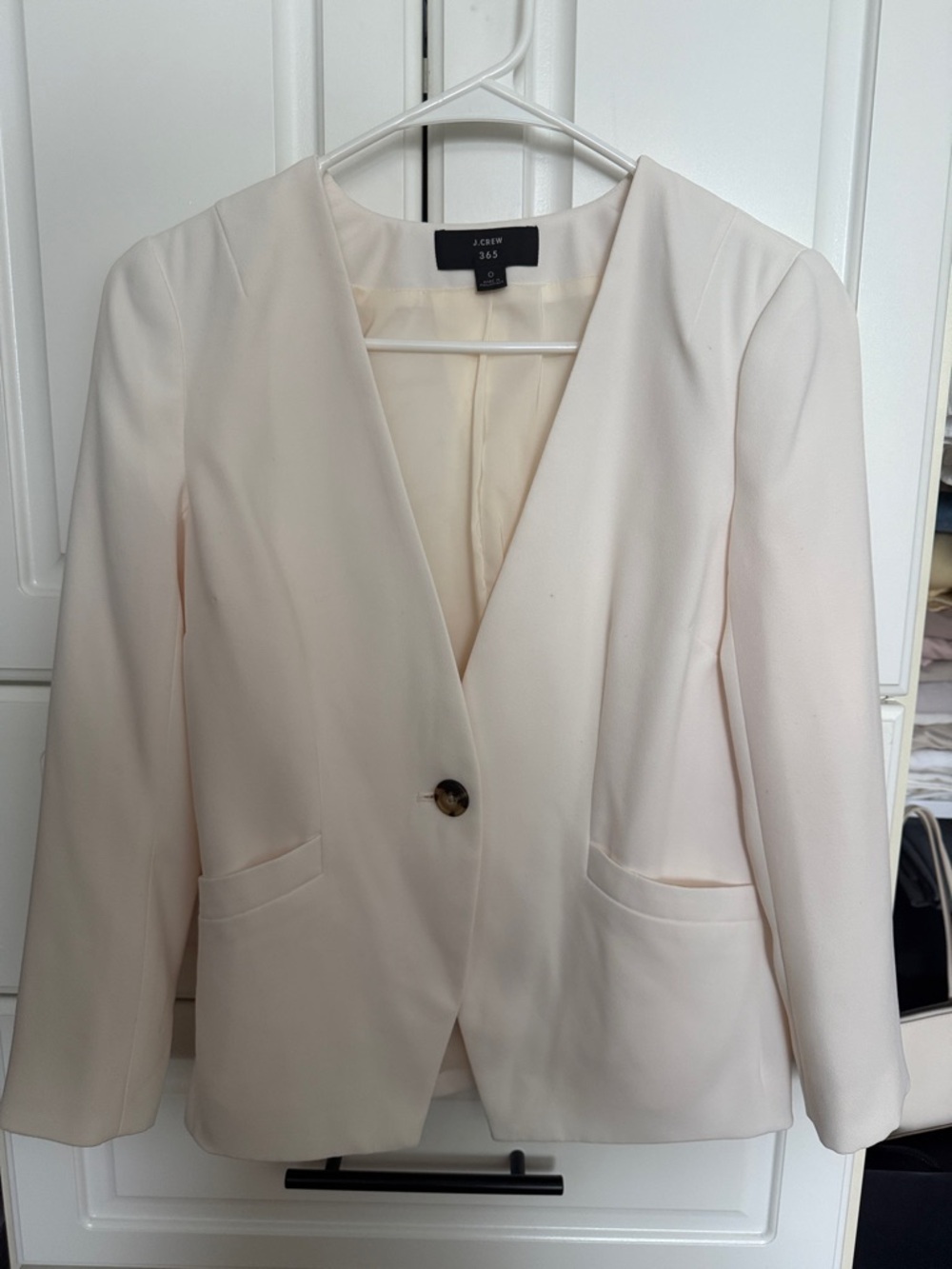 J. Crew Pale Cream Single-Button Collarless Blazer